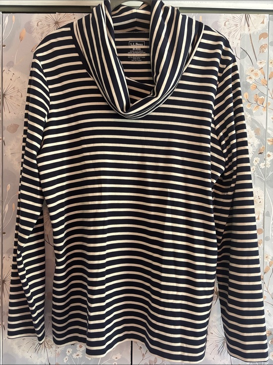 L.L. Bean Sweaters - L.L. Bean Navy and White Striped Cowl Neck Top